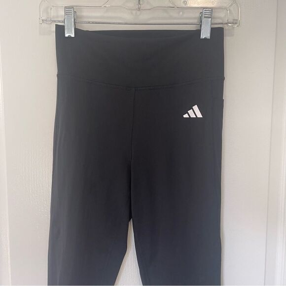 Adidas Black Solid Leggings Size Medium Tight Fit Pocket Aeroready Striped Logo - Picture 2 of 13
